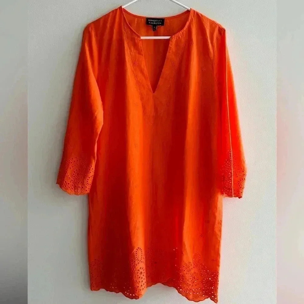 Miraclesuit x Talbot’s Eyelet Tunic Cover-Up, Orange, Swimwear, Size Medium